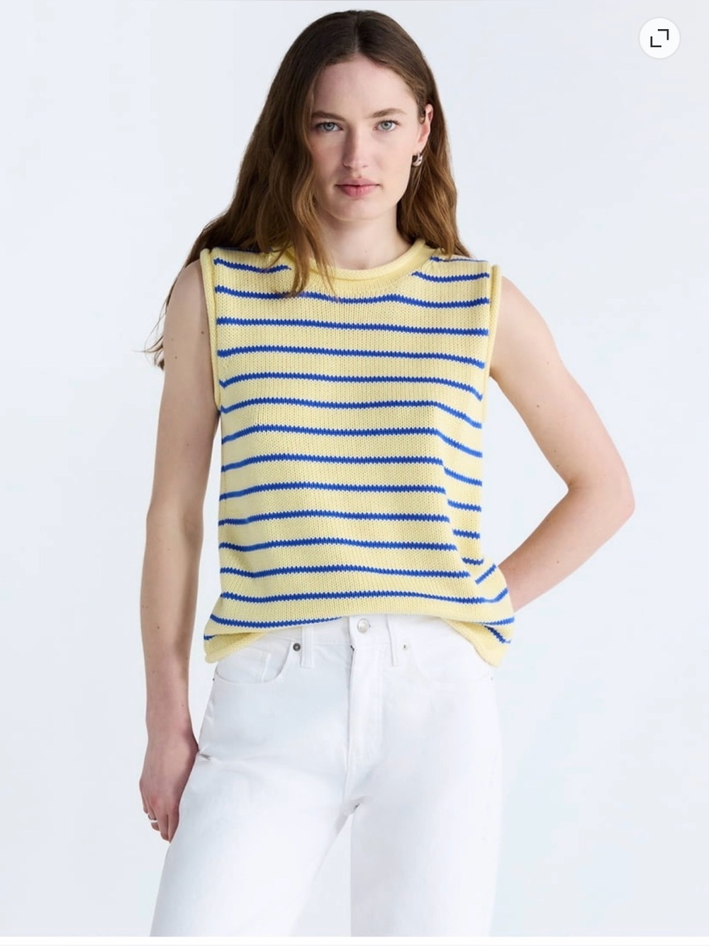 NWT Free Assembly Roll Neck Sleeveless Citrone Yellow & Blue Striped Knit Top XS